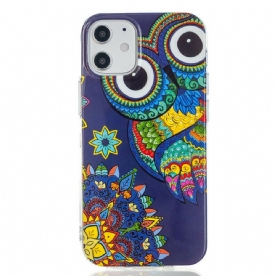 Hoesje voor iPhone 12 Mini Fluorescerende Mandala Uil