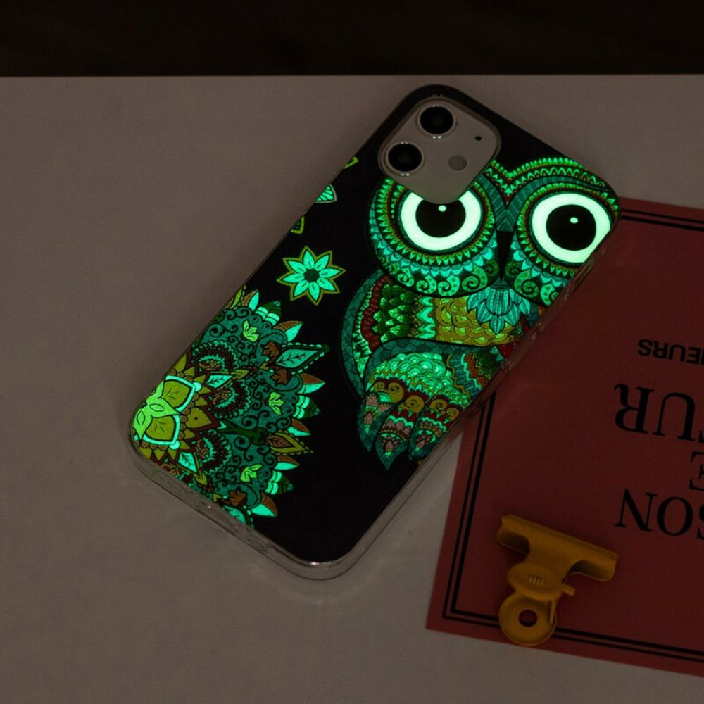 Hoesje voor iPhone 12 Mini Fluorescerende Mandala Uil