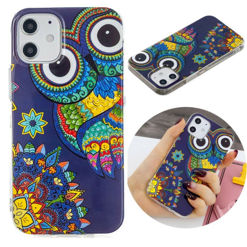 Hoesje voor iPhone 12 Mini Fluorescerende Mandala Uil