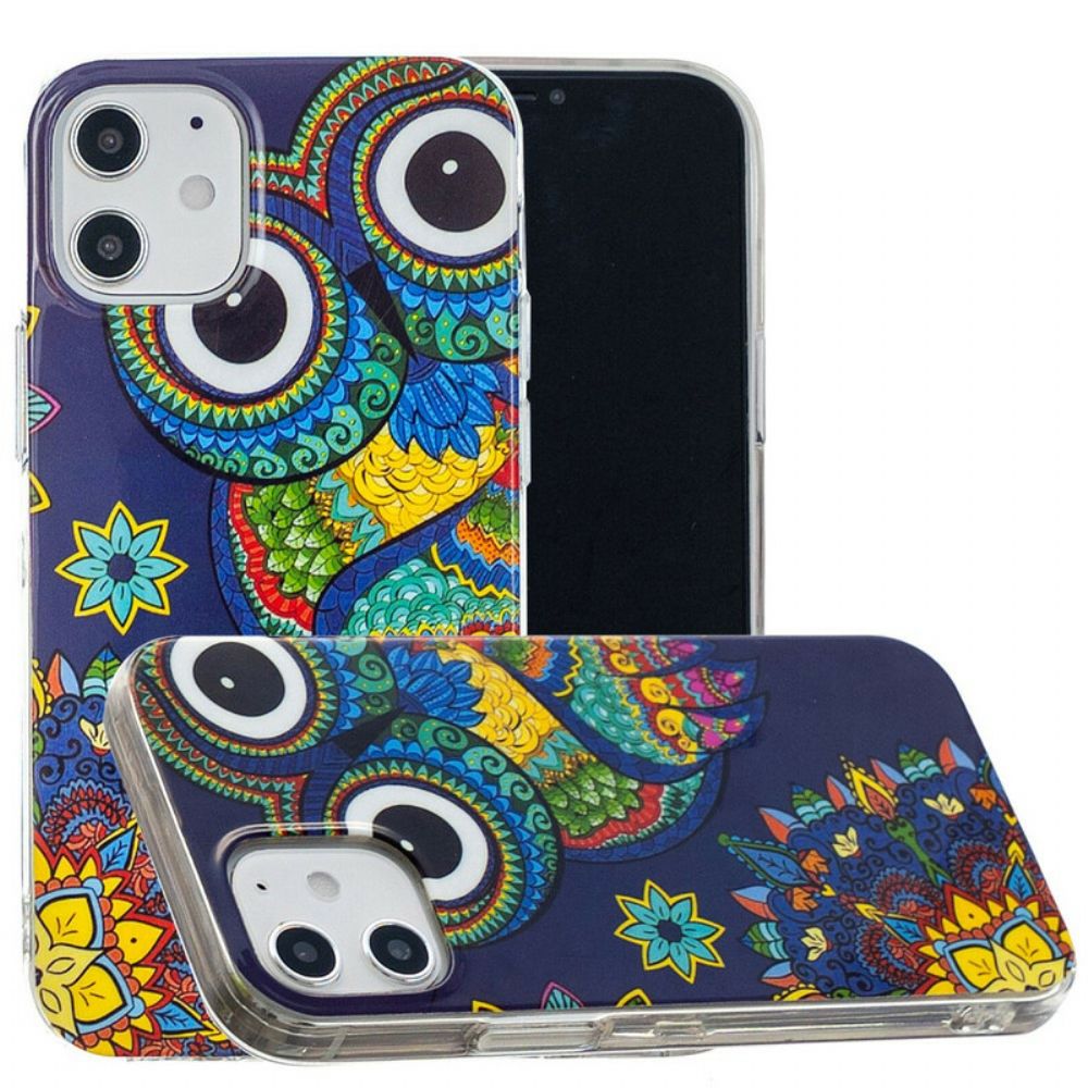 Hoesje voor iPhone 12 Mini Fluorescerende Mandala Uil