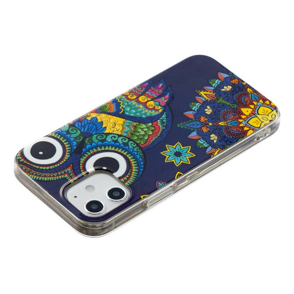 Hoesje voor iPhone 12 Mini Fluorescerende Mandala Uil