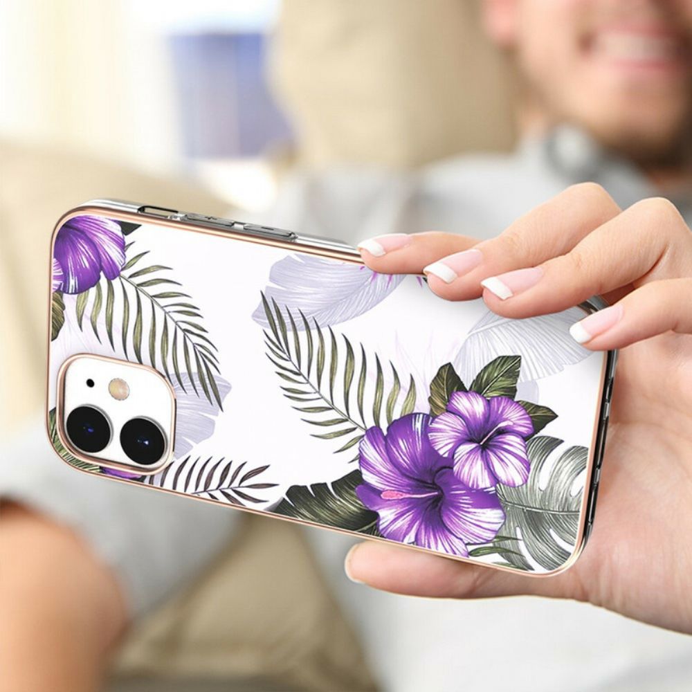 Hoesje voor iPhone 12 Mini Paarse Bloemen