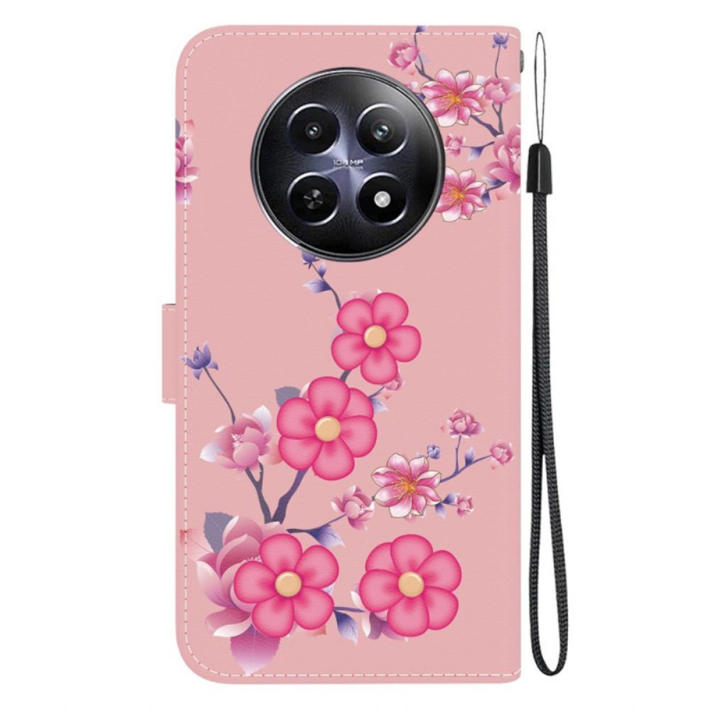 Leren Hoesje Realme 12 / 12x 5g Sakura Met Riem Bescherming Hoesje