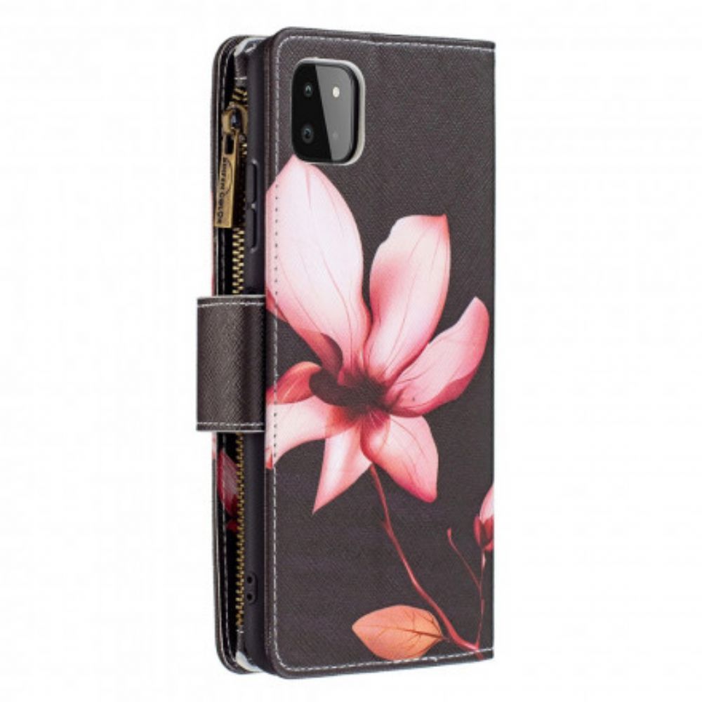 Flip Case voor Samsung Galaxy A22 5G Bloemzak Met Rits