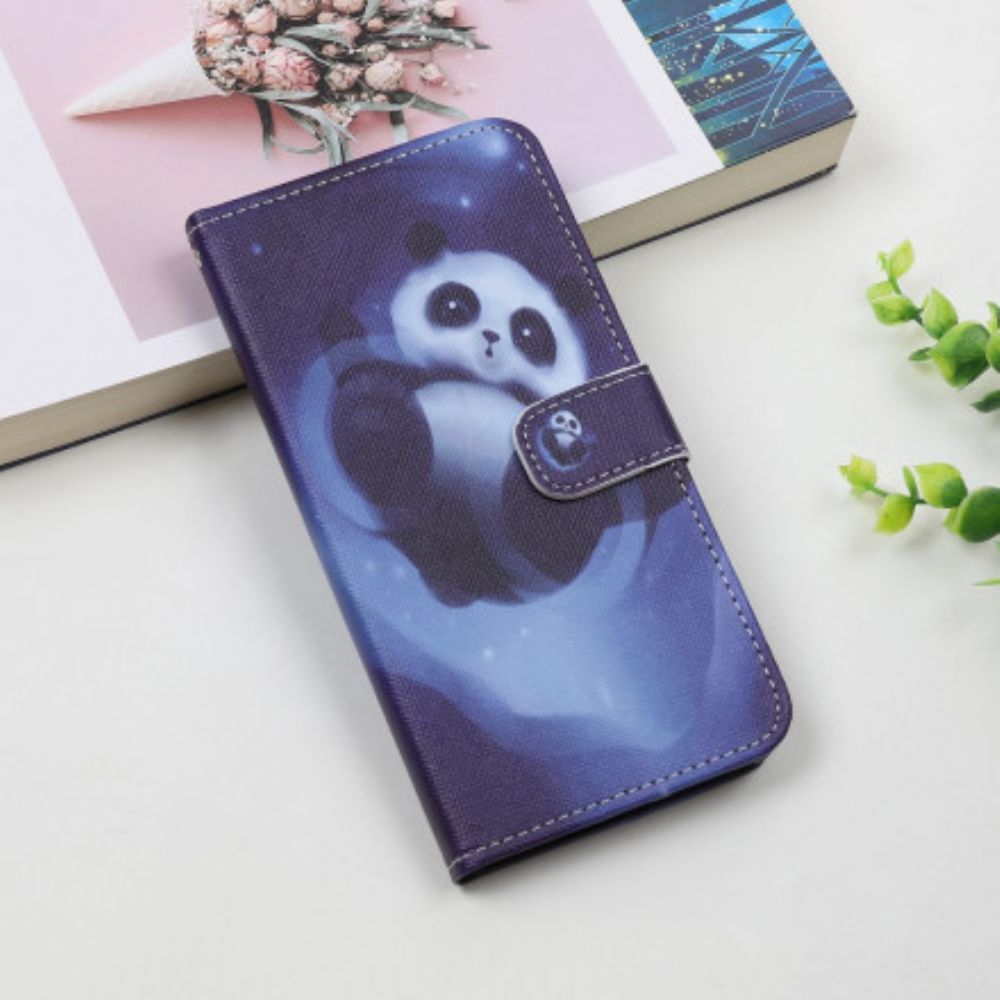 Flip Case voor Samsung Galaxy A22 5G Met Ketting Thong Space Panda