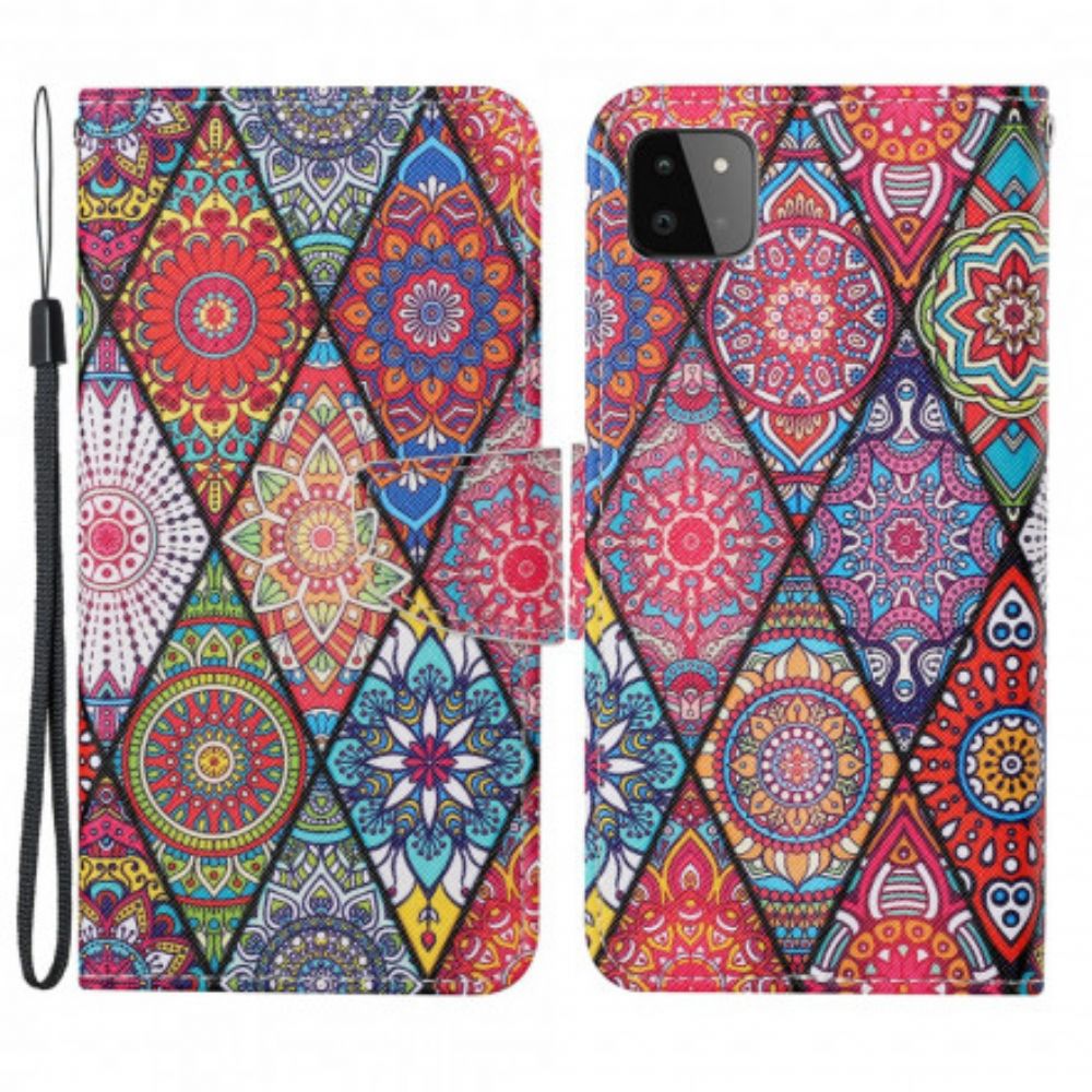 Flip Case voor Samsung Galaxy A22 5G Patchwork Met Riem