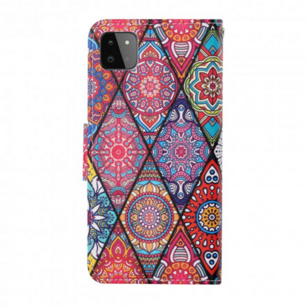 Flip Case voor Samsung Galaxy A22 5G Patchwork Met Riem