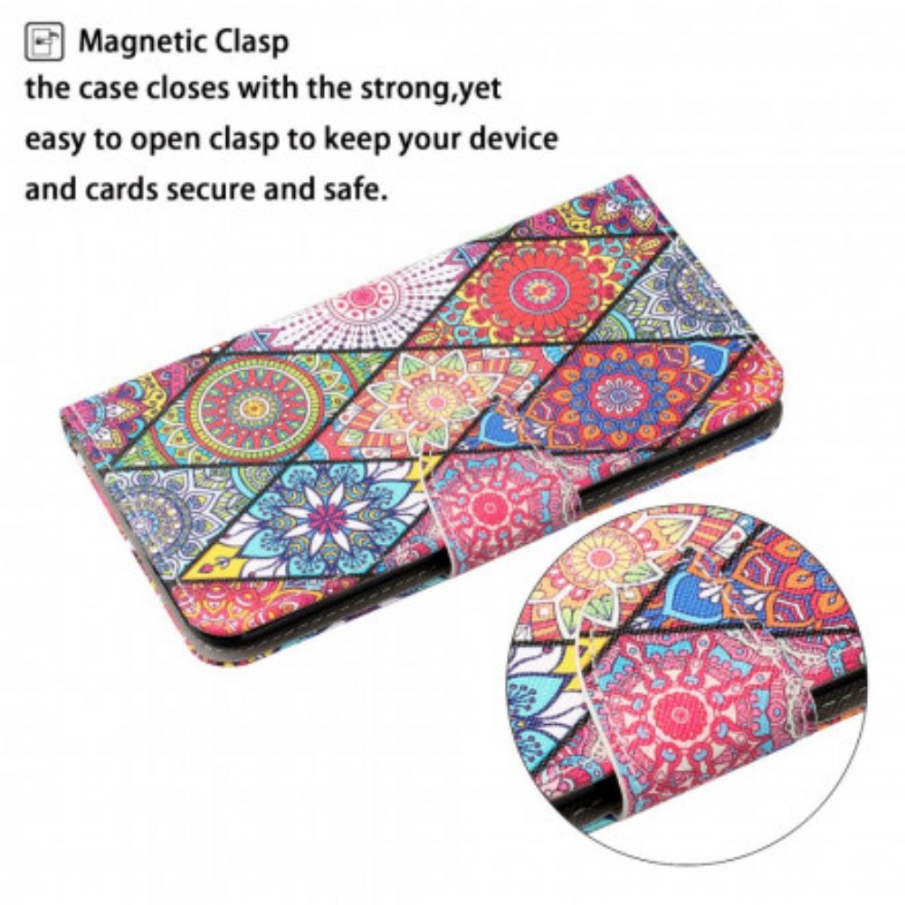 Flip Case voor Samsung Galaxy A22 5G Patchwork Met Riem