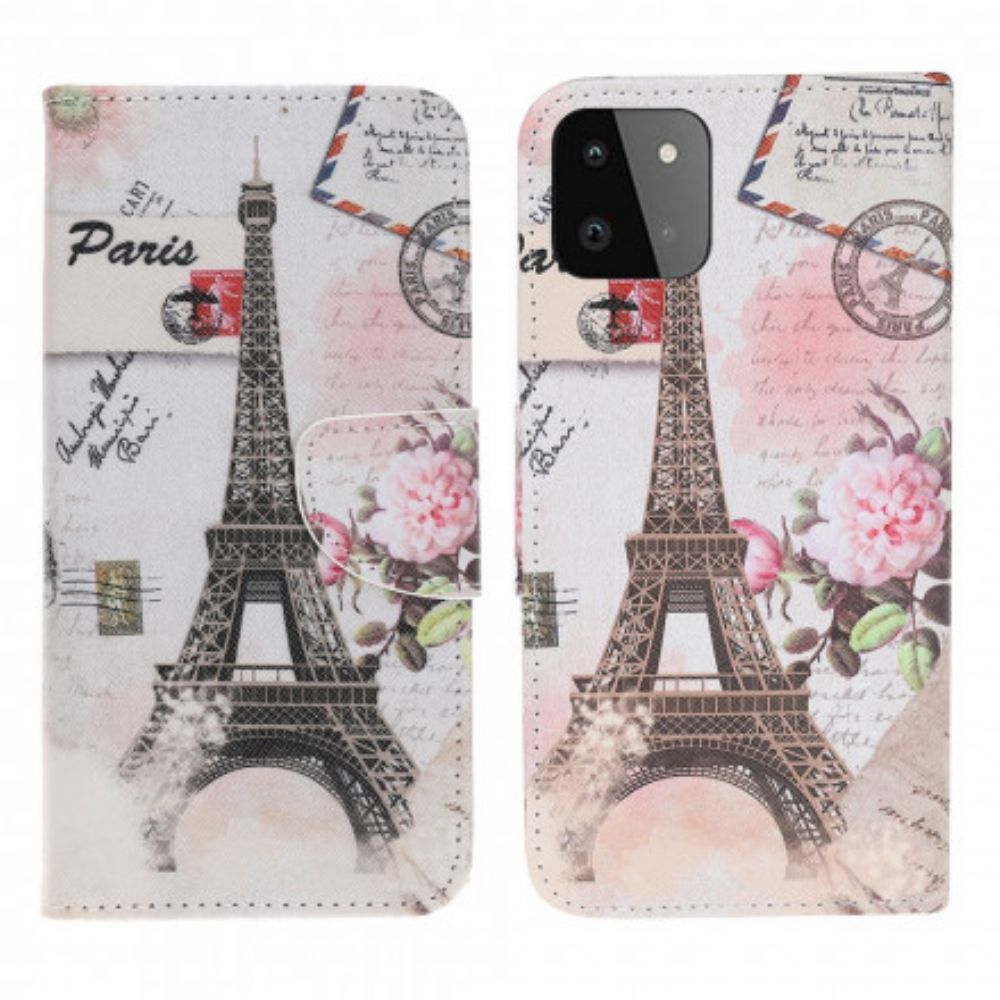 Flip Case voor Samsung Galaxy A22 5G Retro Eiffeltoren