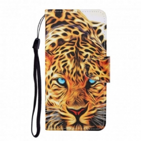 Flip Case voor Samsung Galaxy A22 5G Tijger Met Koord