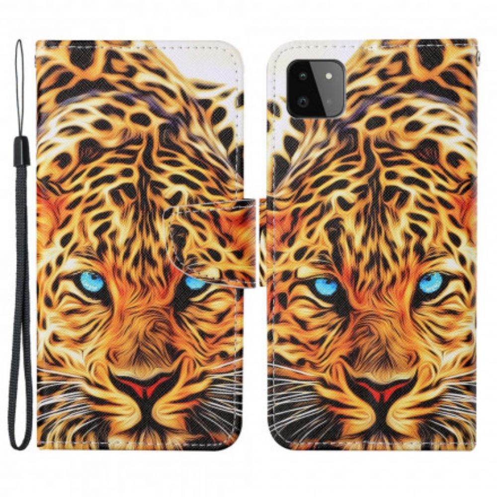 Flip Case voor Samsung Galaxy A22 5G Tijger Met Koord