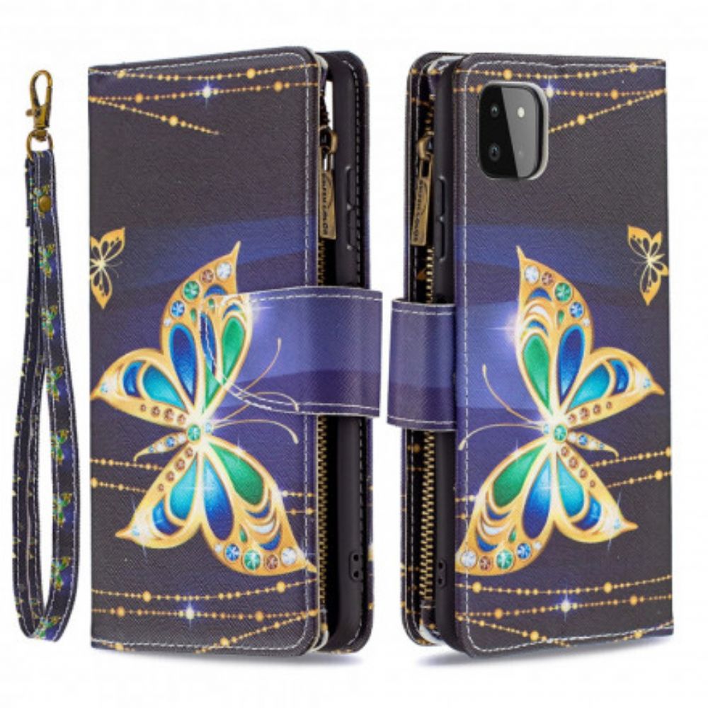 Flip Case voor Samsung Galaxy A22 5G Vlinders Art Zak Met Rits