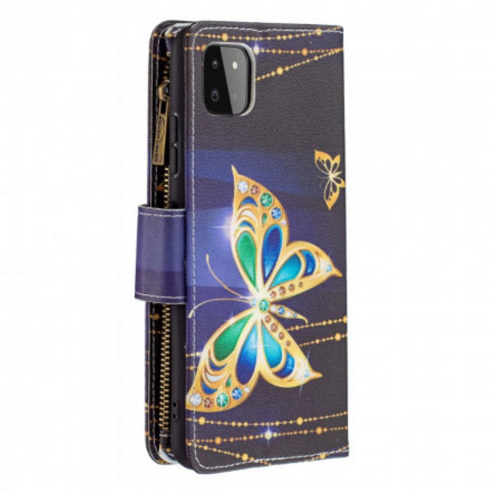 Flip Case voor Samsung Galaxy A22 5G Vlinders Art Zak Met Rits