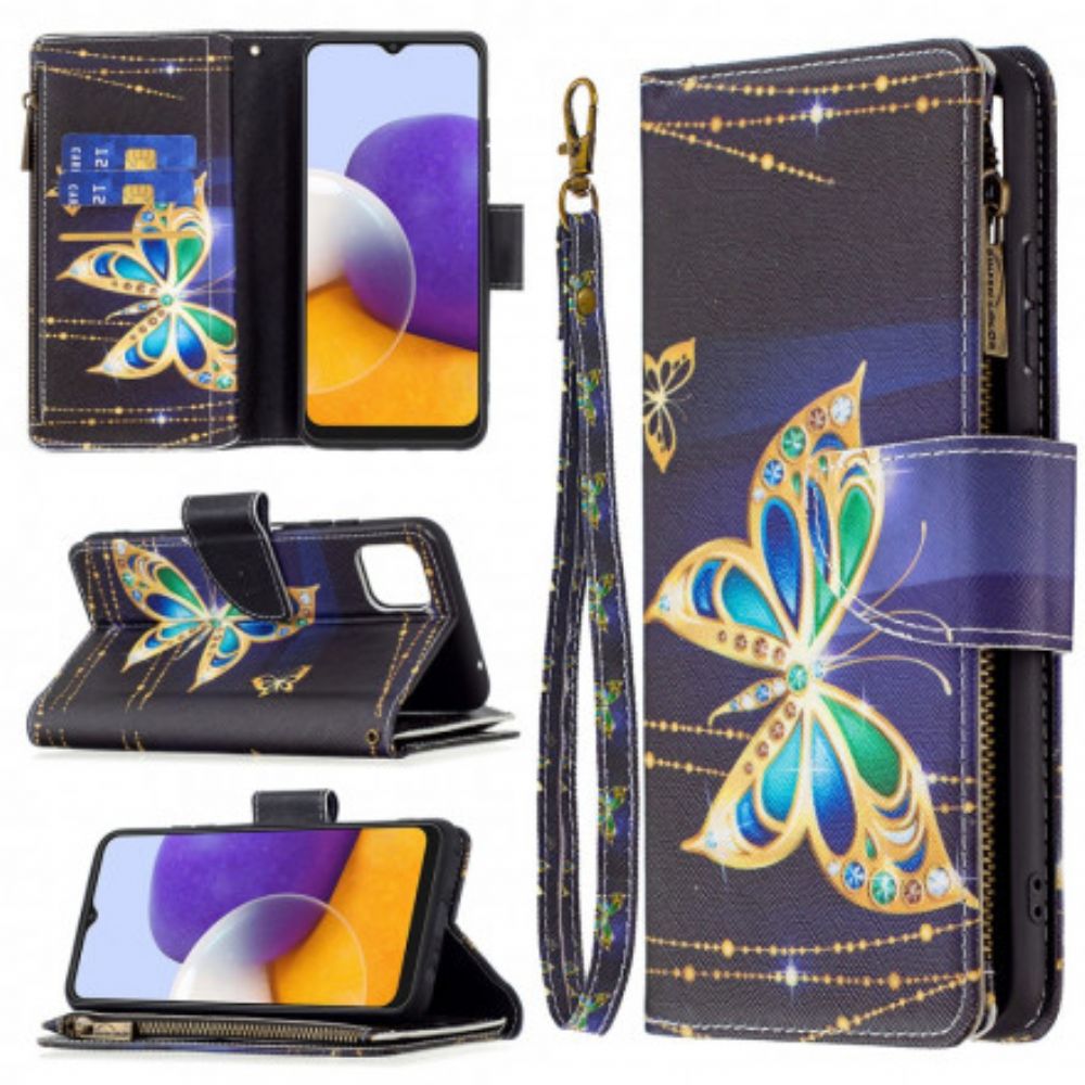 Flip Case voor Samsung Galaxy A22 5G Vlinders Art Zak Met Rits