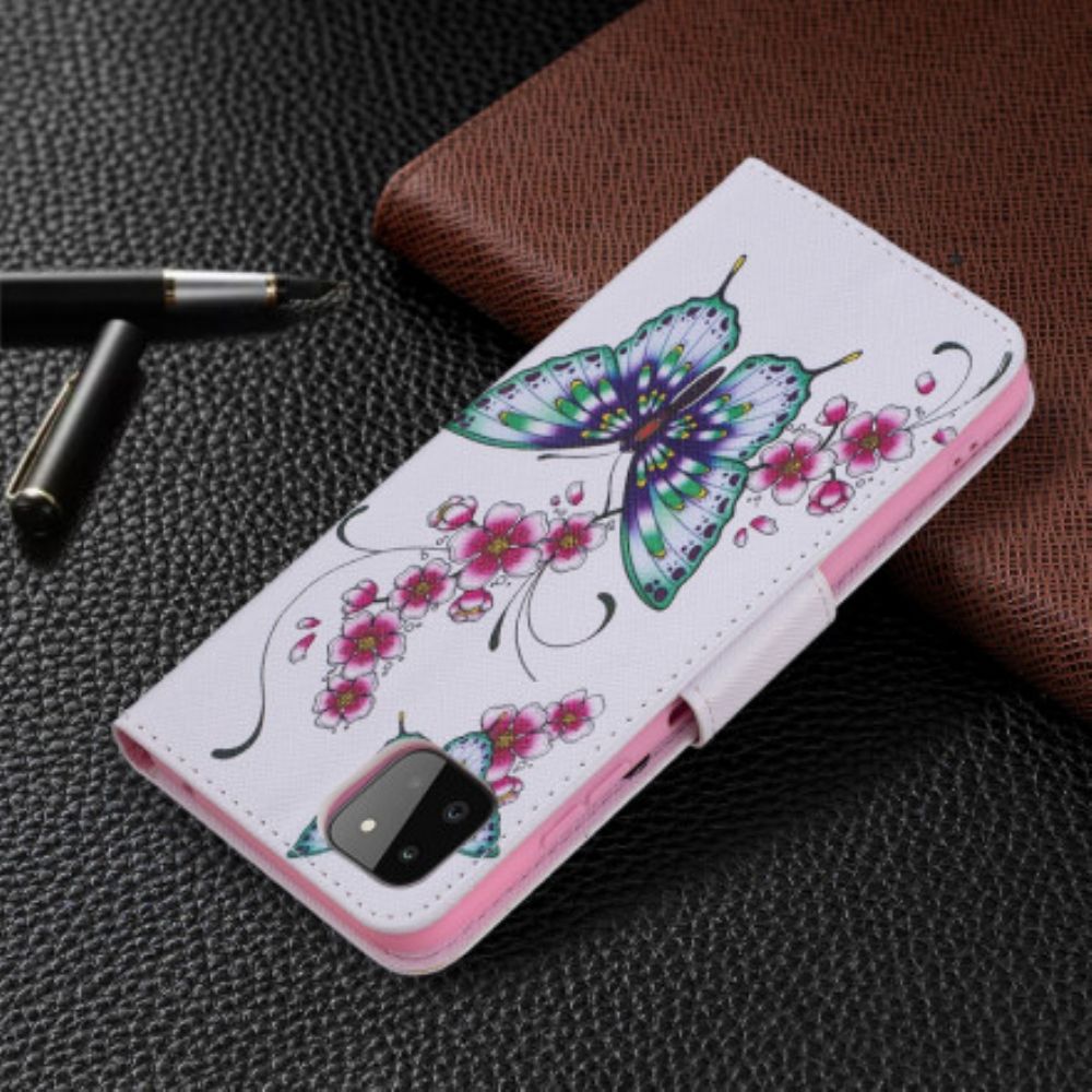 Folio-hoesje voor Samsung Galaxy A22 5G Aquarel Vlinders