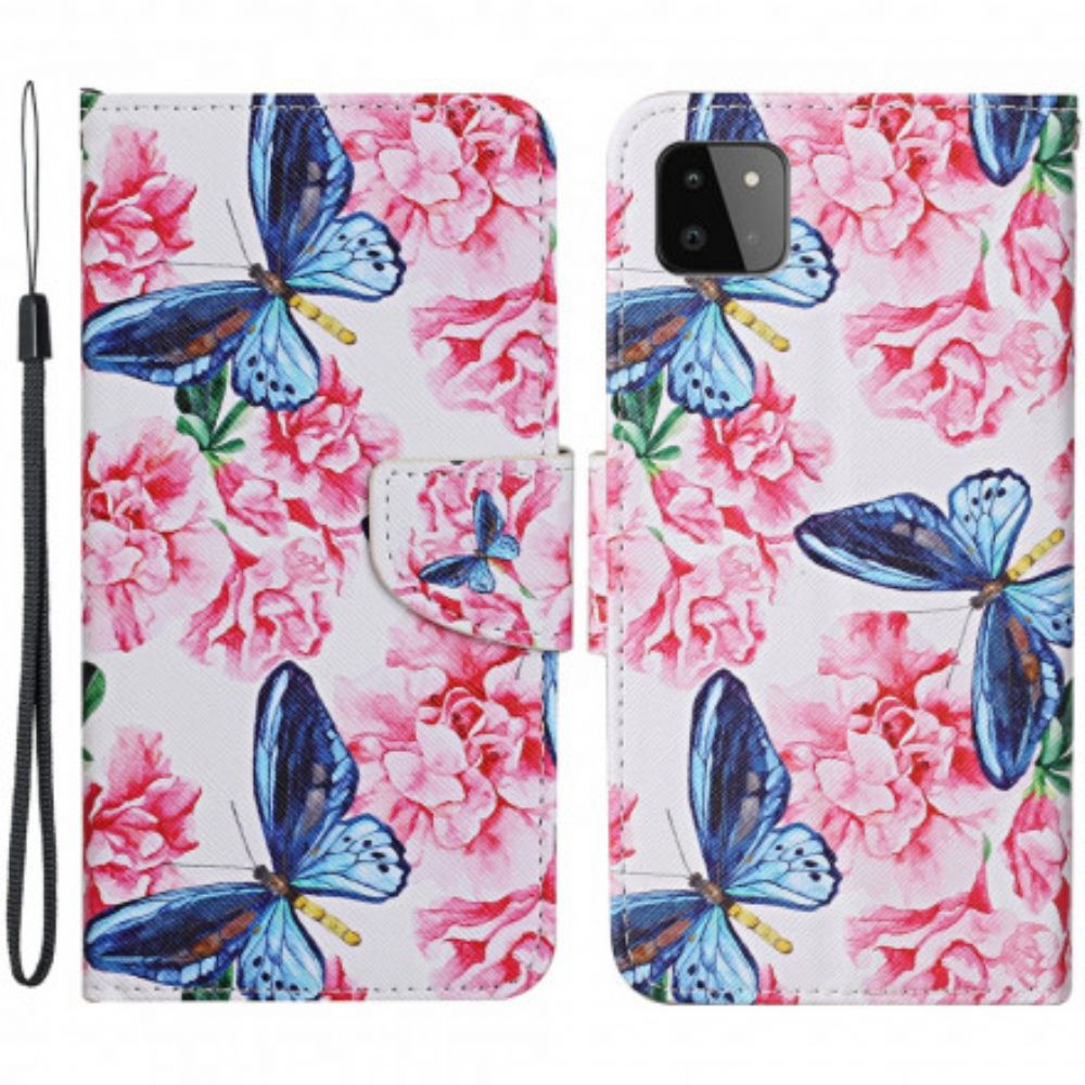 Folio-hoesje voor Samsung Galaxy A22 5G Bloemen Vlinders Band