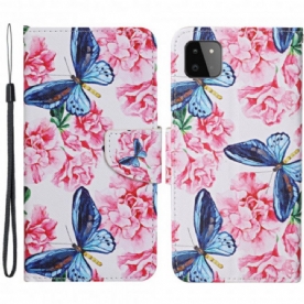 Folio-hoesje voor Samsung Galaxy A22 5G Bloemen Vlinders Band