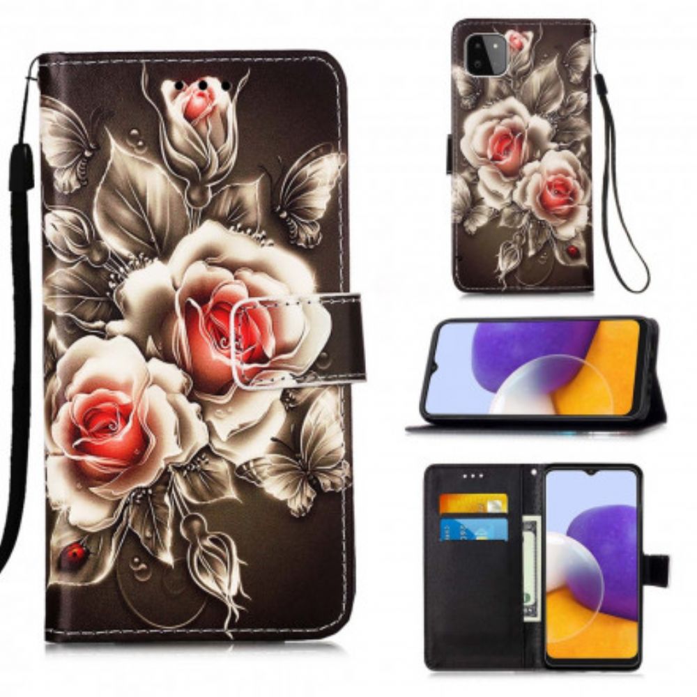 Folio-hoesje voor Samsung Galaxy A22 5G Gouden Rozen