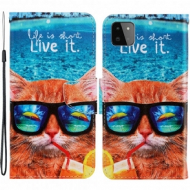 Folio-hoesje voor Samsung Galaxy A22 5G Met Ketting Cat Live It Strappy