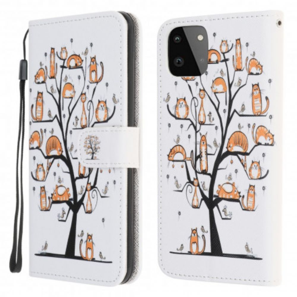 Folio-hoesje voor Samsung Galaxy A22 5G Met Ketting Funky Cats Strappy