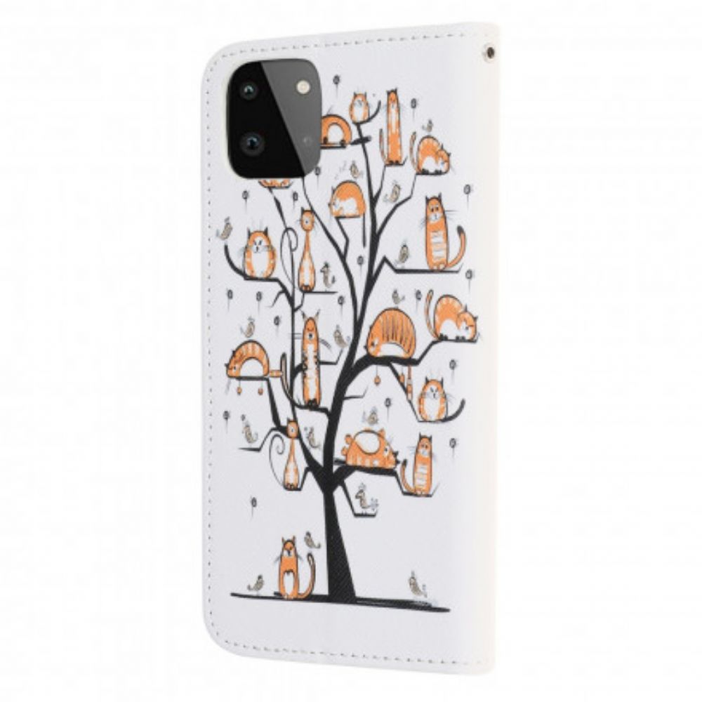 Folio-hoesje voor Samsung Galaxy A22 5G Met Ketting Funky Cats Strappy