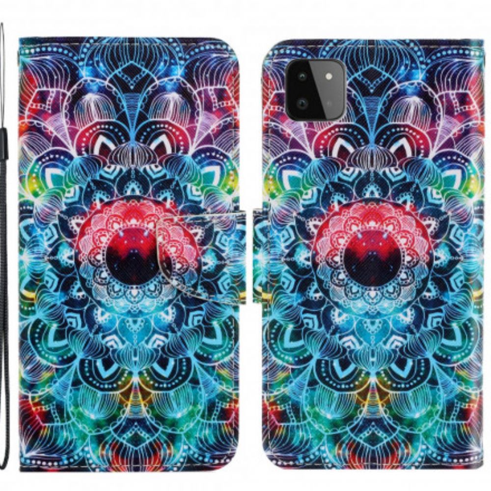 Folio-hoesje voor Samsung Galaxy A22 5G Met Ketting Knipperende Mandala Met Bandjes