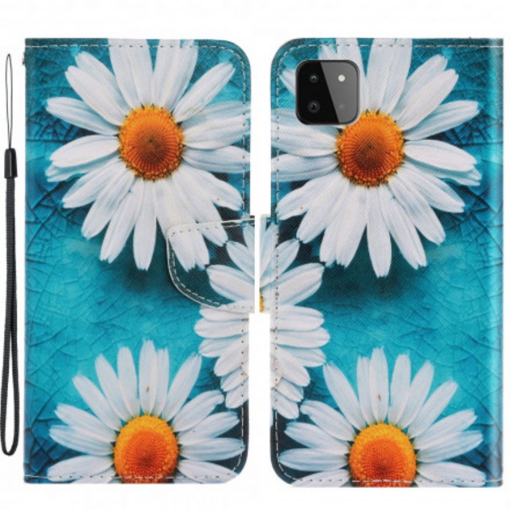 Folio-hoesje voor Samsung Galaxy A22 5G Met Ketting Thong Madeliefjes