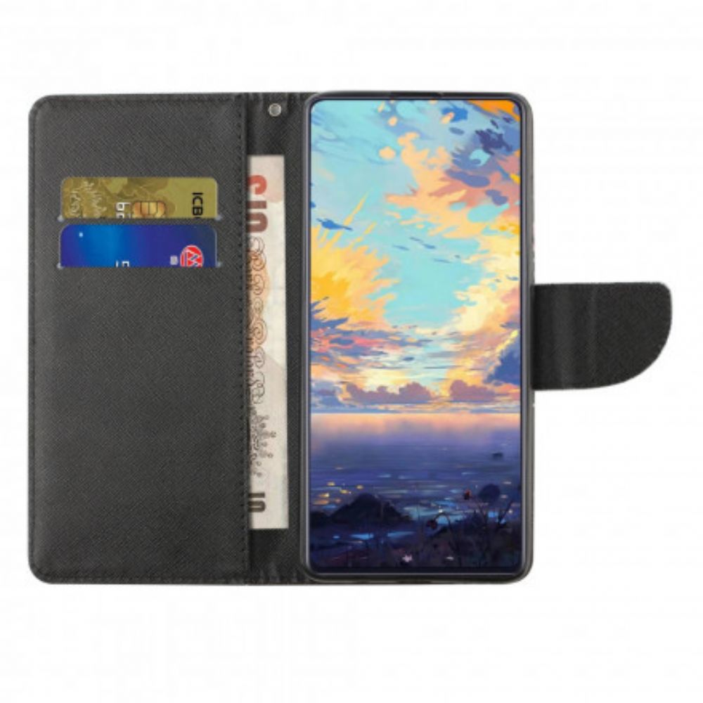 Folio-hoesje voor Samsung Galaxy A22 5G Met Ketting Tropische Bladeren Met Bandjes