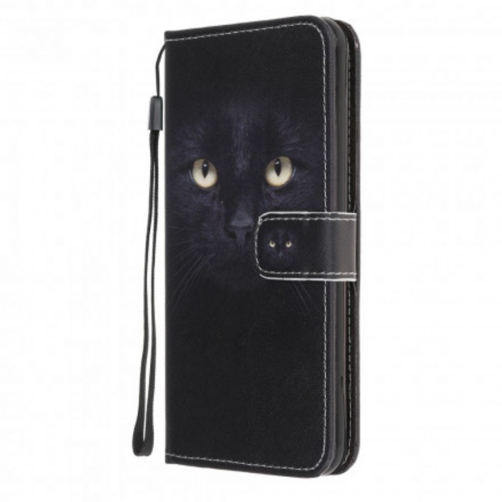 Folio-hoesje voor Samsung Galaxy A22 5G Met Ketting Zwarte Kattenogen Met Riem