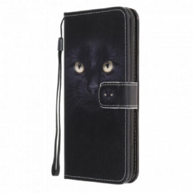 Folio-hoesje voor Samsung Galaxy A22 5G Met Ketting Zwarte Kattenogen Met Riem