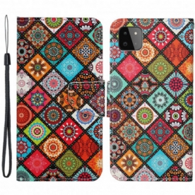 Folio-hoesje voor Samsung Galaxy A22 5G Patchwork-mandala's Met Koord