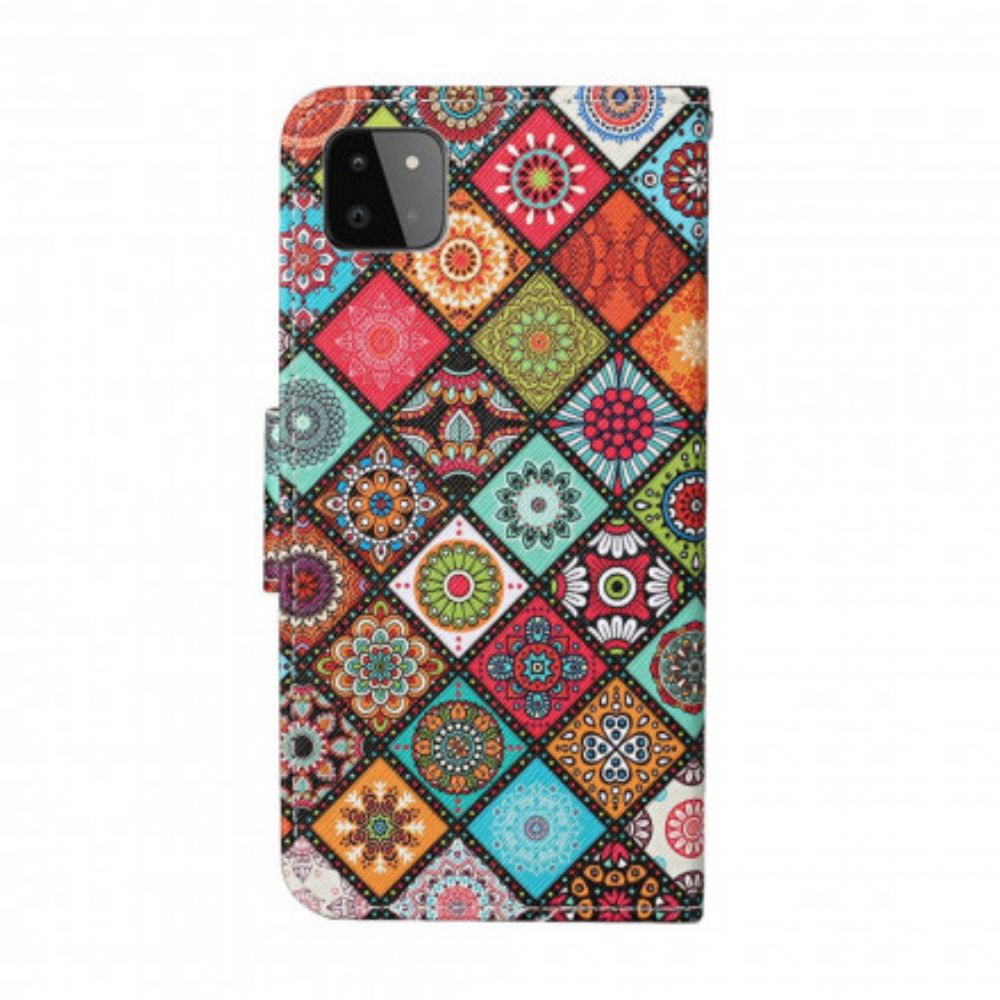 Folio-hoesje voor Samsung Galaxy A22 5G Patchwork-mandala's Met Koord