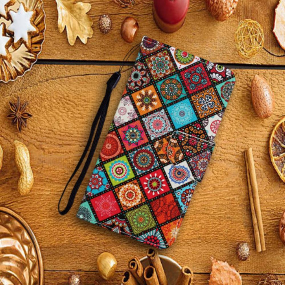 Folio-hoesje voor Samsung Galaxy A22 5G Patchwork-mandala's Met Koord