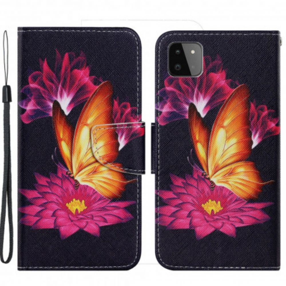 Folio-hoesje voor Samsung Galaxy A22 5G Vlinder En Lotus