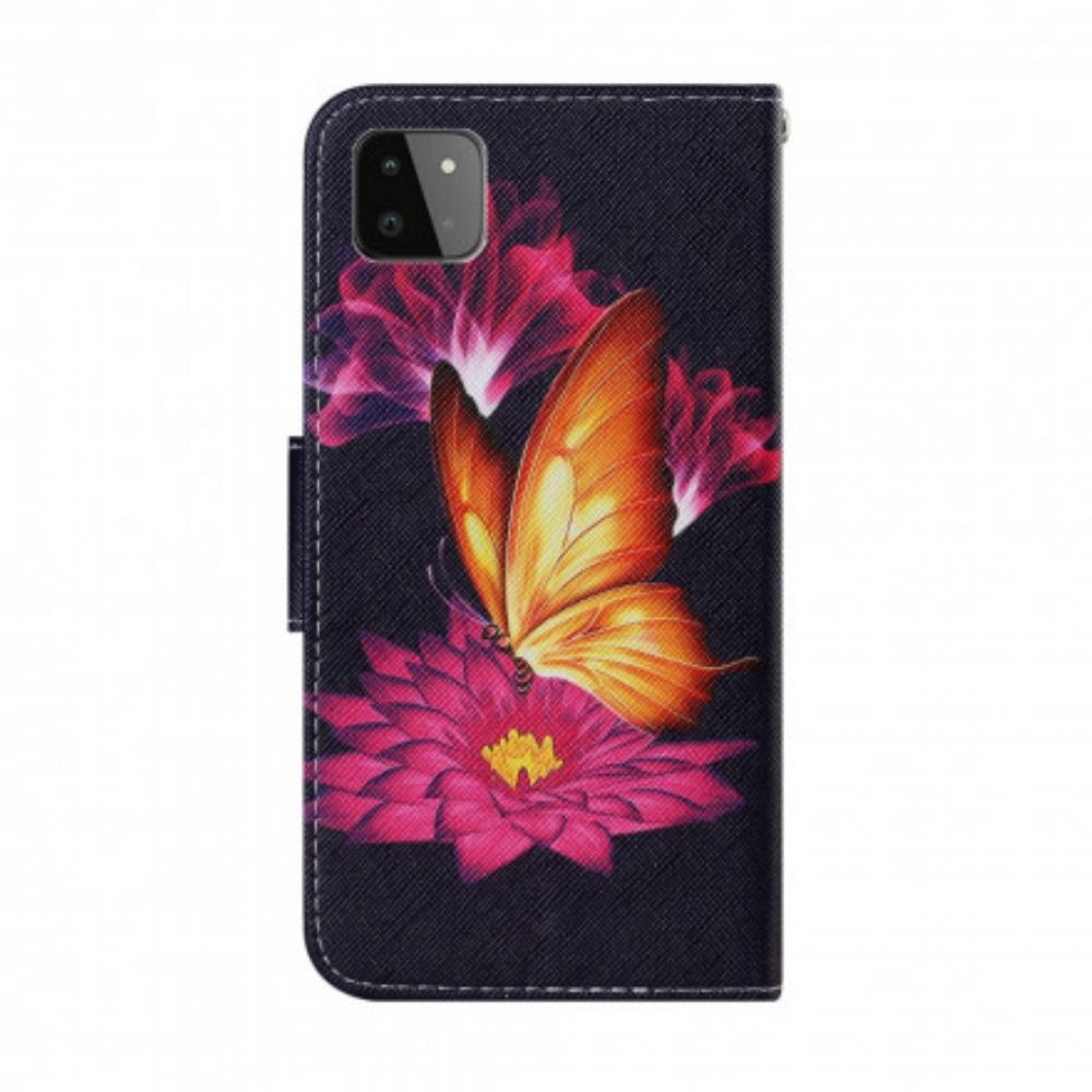 Folio-hoesje voor Samsung Galaxy A22 5G Vlinder En Lotus