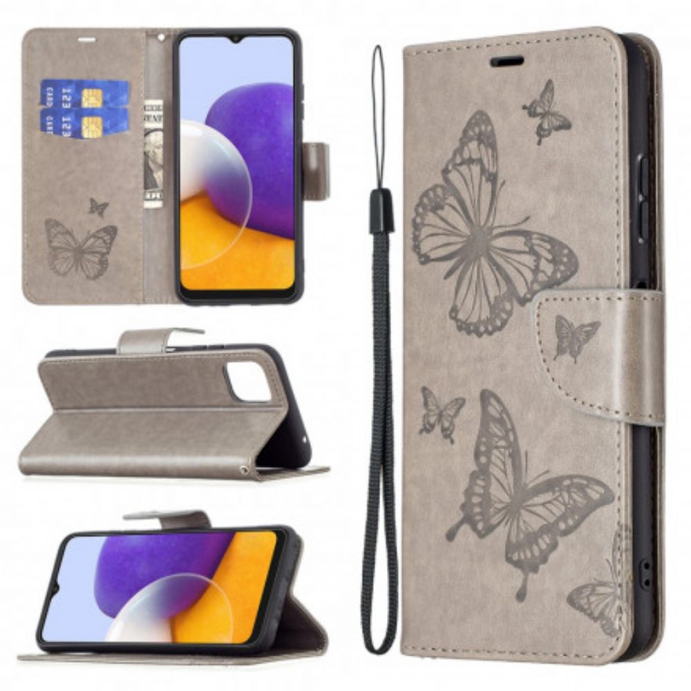 Folio-hoesje voor Samsung Galaxy A22 5G Vlinders Tijdens De Vlucht Met Lanyard