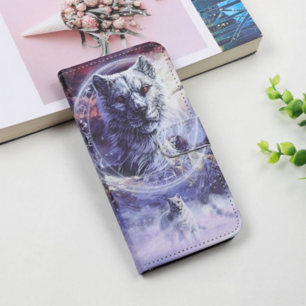 Folio-hoesje voor Samsung Galaxy A22 5G Wolf In De Winter Met Koord