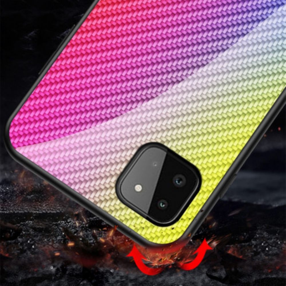 Hoesje voor Samsung Galaxy A22 5G Koolstofvezel Gehard Glas