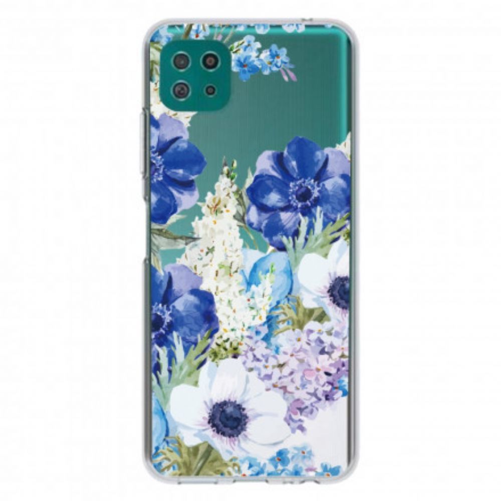 Hoesje voor Samsung Galaxy A22 5G Naadloze Aquarel Blauwe Bloemen