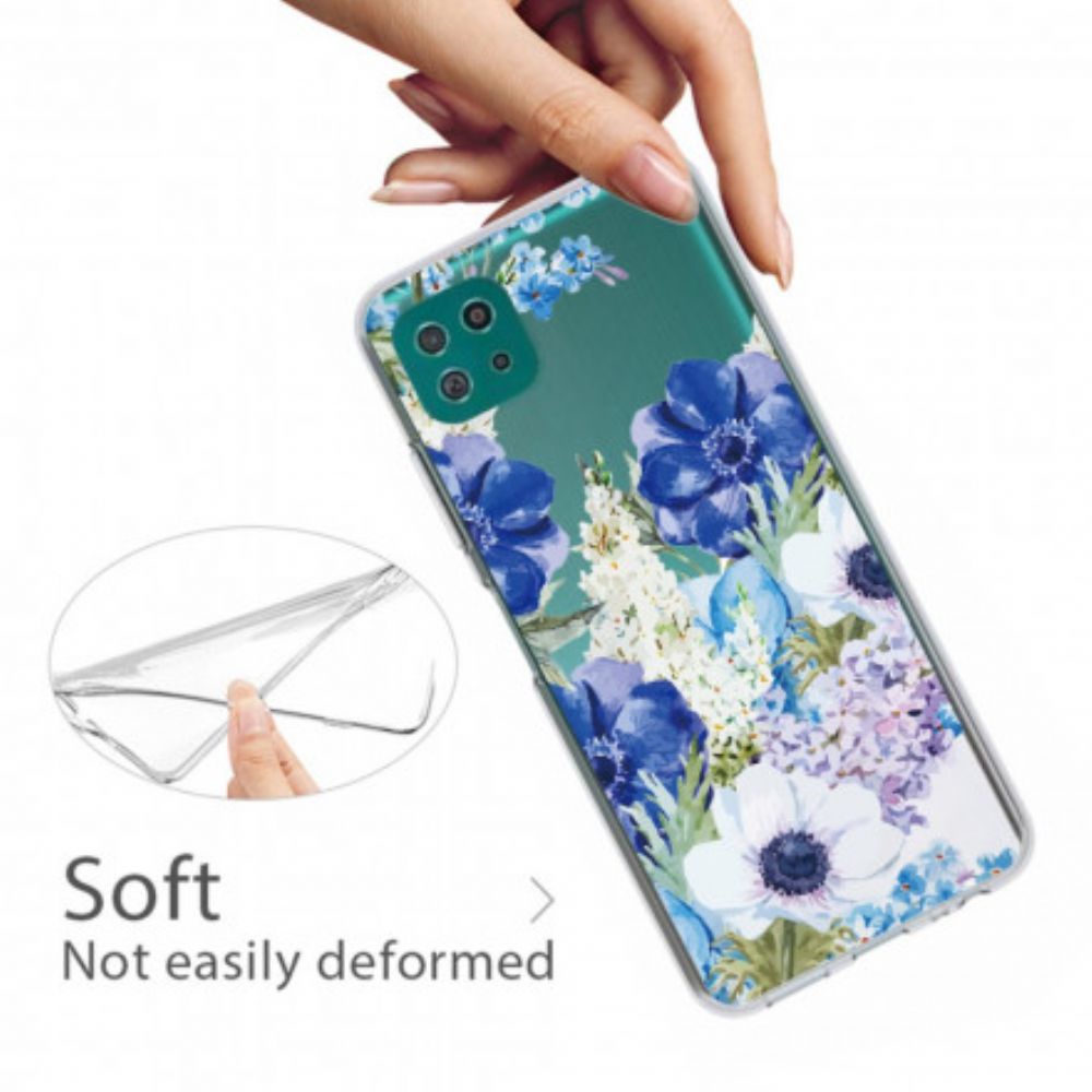 Hoesje voor Samsung Galaxy A22 5G Naadloze Aquarel Blauwe Bloemen