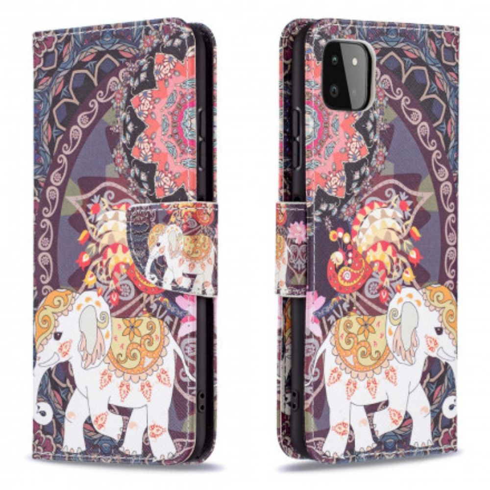 Leren Hoesje voor Samsung Galaxy A22 5G Indische Olifant