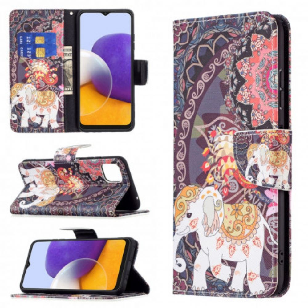 Leren Hoesje voor Samsung Galaxy A22 5G Indische Olifant