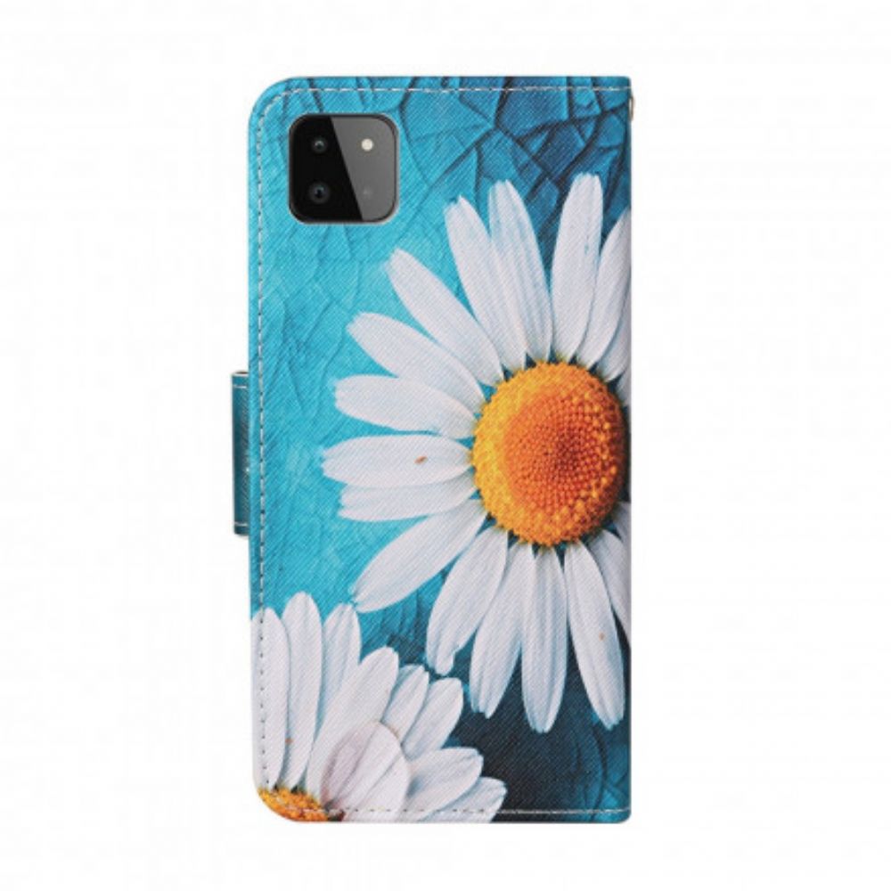 Leren Hoesje voor Samsung Galaxy A22 5G Meesterlijke Bloemen Met Riem