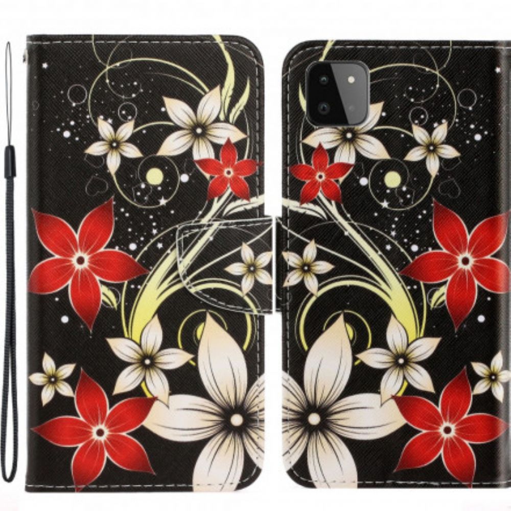 Leren Hoesje voor Samsung Galaxy A22 5G Met Ketting Kleurrijke Bandbloemen