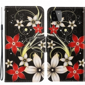 Leren Hoesje voor Samsung Galaxy A22 5G Met Ketting Kleurrijke Bandbloemen