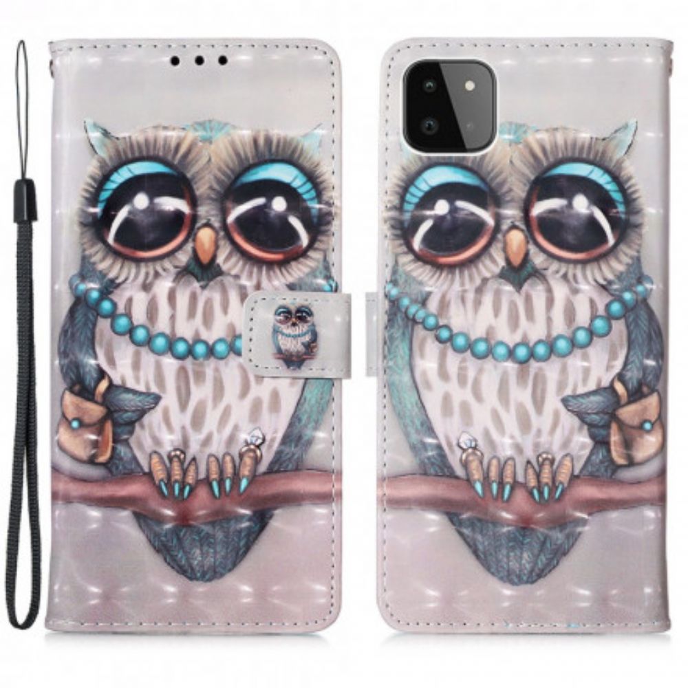 Leren Hoesje voor Samsung Galaxy A22 5G Met Ketting Miss Strappy Uil