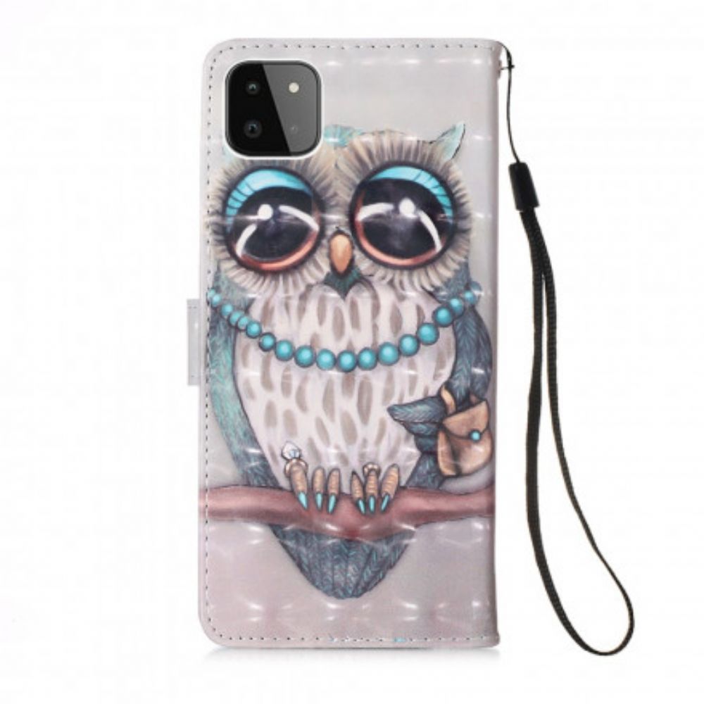 Leren Hoesje voor Samsung Galaxy A22 5G Met Ketting Miss Strappy Uil