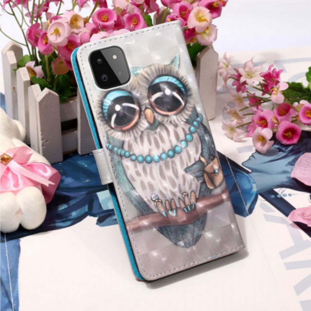 Leren Hoesje voor Samsung Galaxy A22 5G Met Ketting Miss Strappy Uil