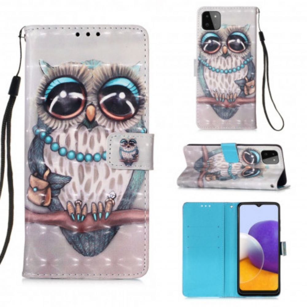 Leren Hoesje voor Samsung Galaxy A22 5G Met Ketting Miss Strappy Uil