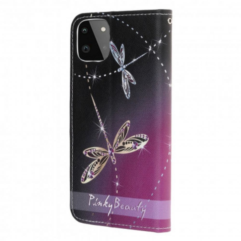 Leren Hoesje voor Samsung Galaxy A22 5G Met Ketting Thong Libellen